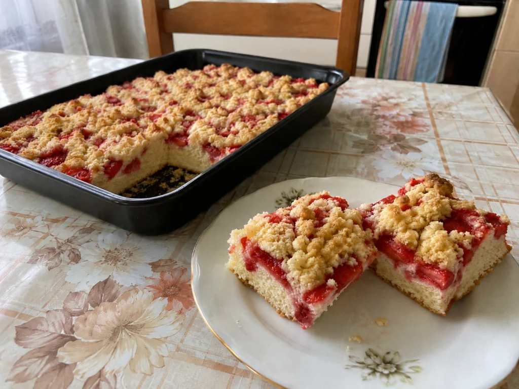 Ciasto jogurtowe z truskawkami i kruszonką