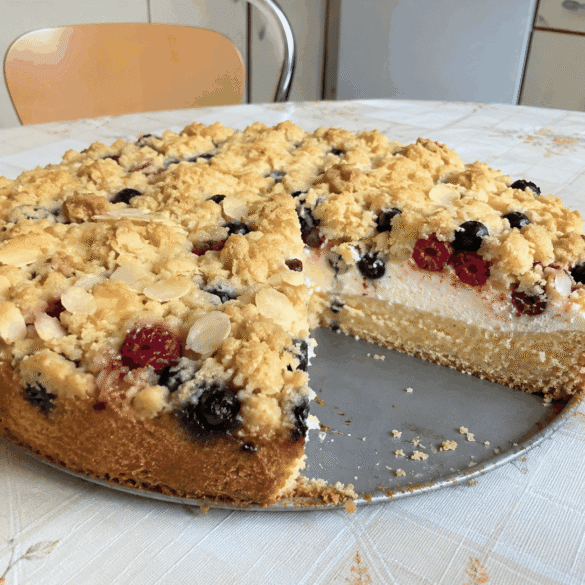 Ciasto owocowe z serem i kruszonką z migdałami